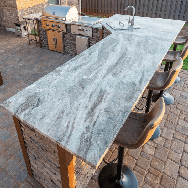 Marble Countertops For This Custom Outdoor Kitchen & Bar Area