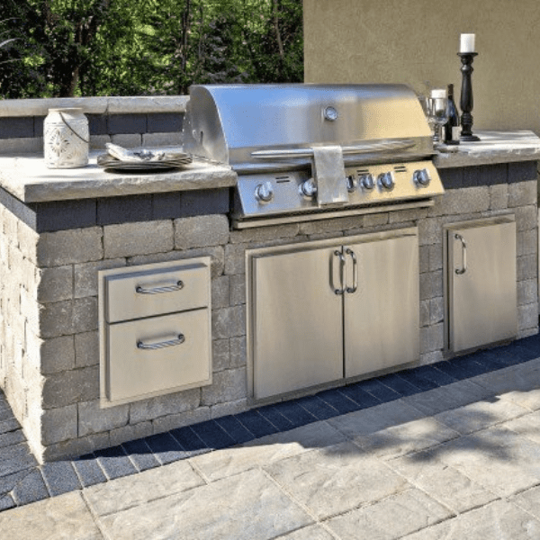 Grey Brick Custom Outdoor Kitchen w/ Countertops and Sink